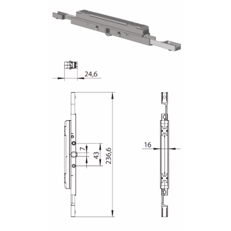 2487385 WINKHAUS Boitier crémone GR-0F1 D7.5