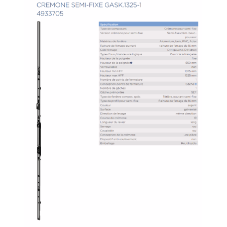 4933705 WINKHAUS crémone Semi-Fixe GASK 1325-1
