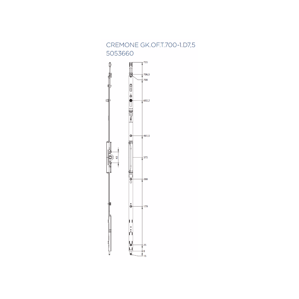 5053660 WINKHAUS Crémone GK.OF.T.700-1 D7.5