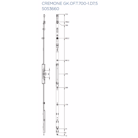 5053660 WINKHAUS Crémone GK.OF.T.700-1 D7.5