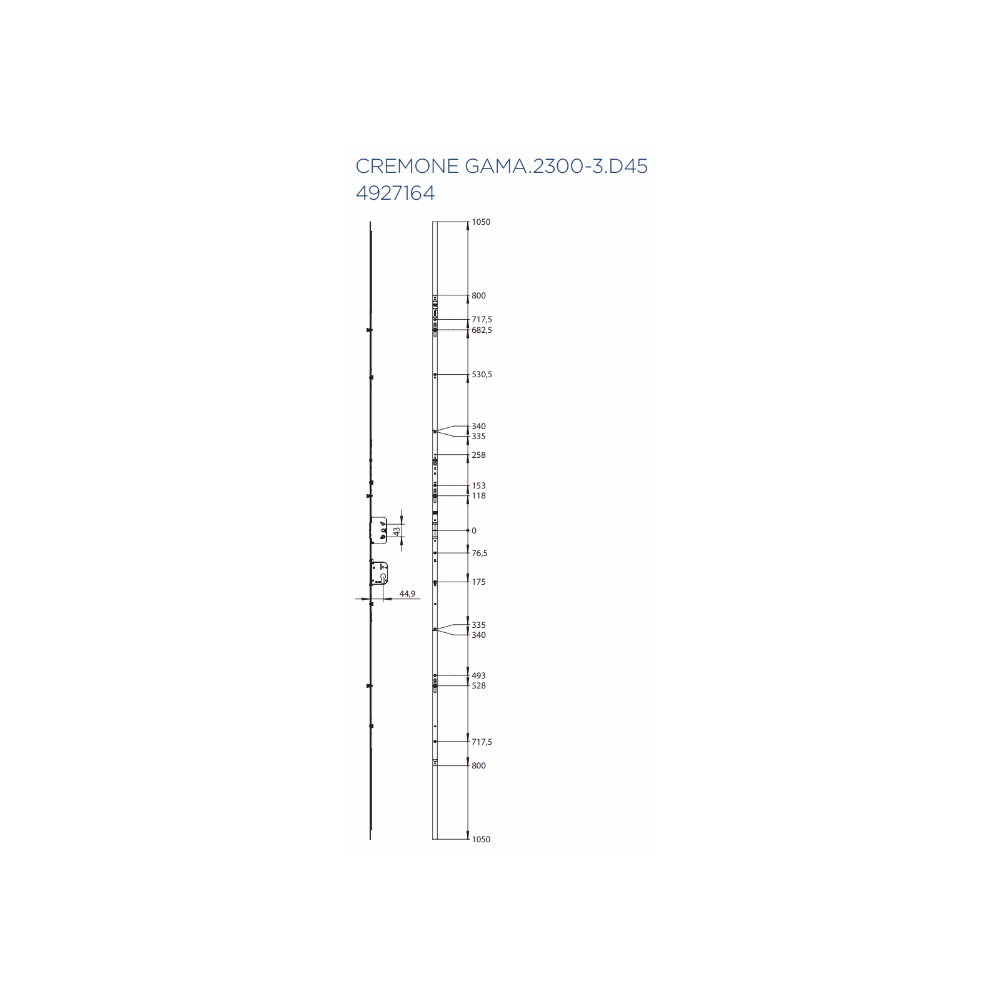 4927164 WINKHAUS crémone GAMA - axe 45mm / 1800-2300mm poignée au centre