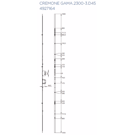 4927164 WINKHAUS crémone GAMA - axe 45mm / 1800-2300mm poignée au centre