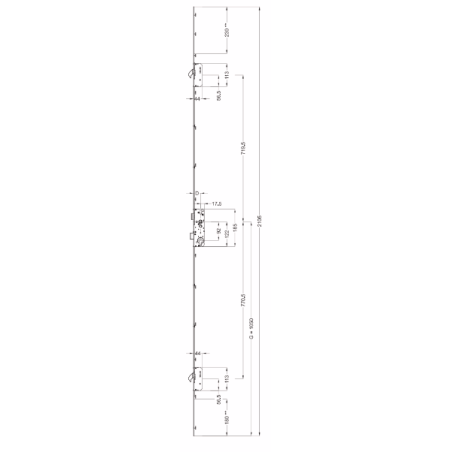 5030959 WINKHAUS serrure manœuvre au cylindre - axe 35 / L2105 / 2 crochets / T.P 30mm