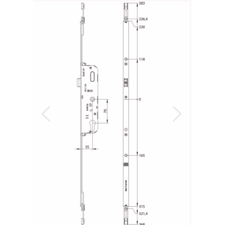 4939386 WINKHAUS Serrure coffre central axe 35mm / entraxe 70mm