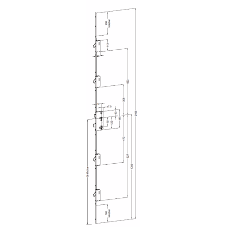 2555481 WINKHAUS serrure manœuvre au cylindre - axe 45/ entraxe 92 / 4 crochets