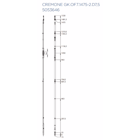 5053646 WINKHAUS crémone GK OF-T - axe 7,5mm -poignée à 1050