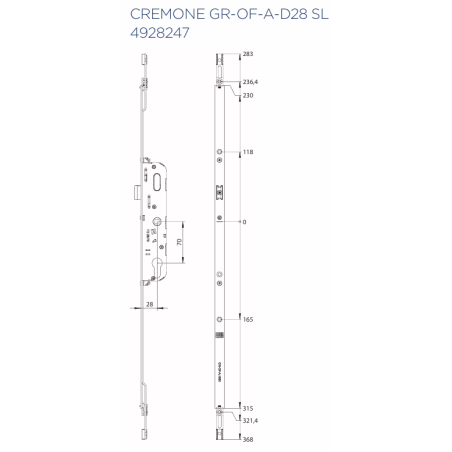 4928247 WINKHAUS Serrure coffre central axe 28mm / entraxe 70mm