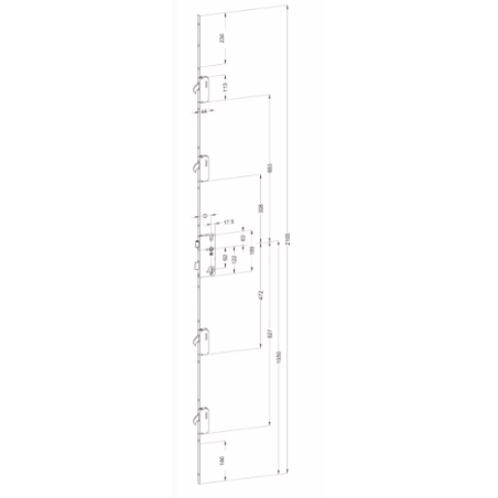 4999724 WINKHAUS serrure à relevage - axe 35 / L2105 / 4 crochets / T.U 24x6