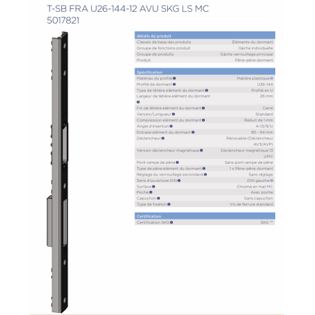 5017821 WINKHAUS Gâche centrale gauche PVC