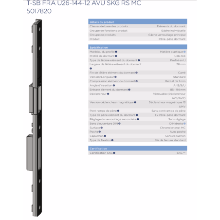 5017820 WINKHAUS Gâche centrale droite PVC