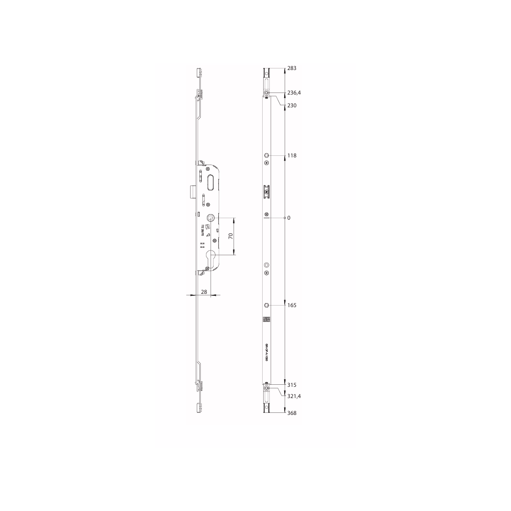 4939368 WINKHAUS Serrure coffre central axe 35mm / entraxe 70mm