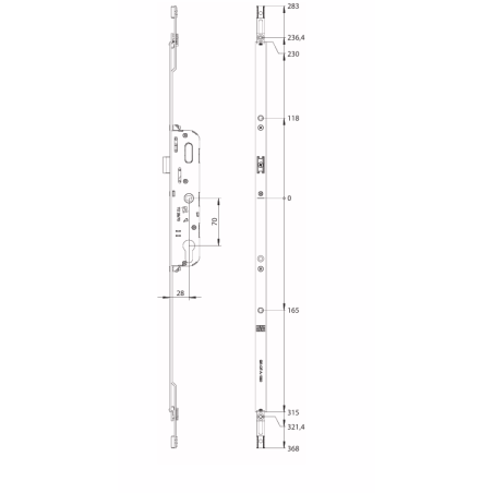 4939368 WINKHAUS Serrure coffre central axe 35mm / entraxe 70mm