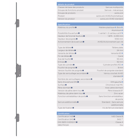 5099636 WINKHAUS serrure automatique - axe 55/ entraxe 92 / 2 crochets
