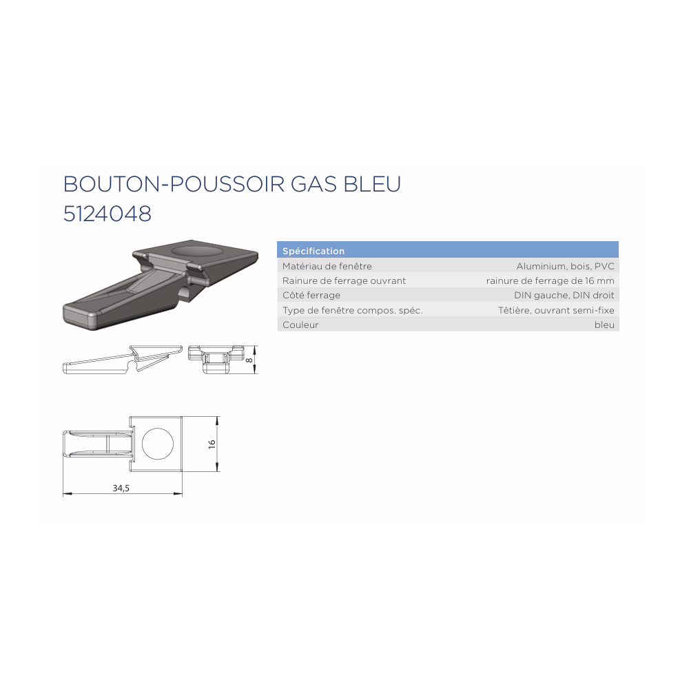 5124048 - BOUTON-POUSSOIR GAS BLEU - Winkhaus