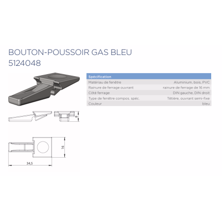 5124048 - BOUTON-POUSSOIR GAS BLEU - Winkhaus