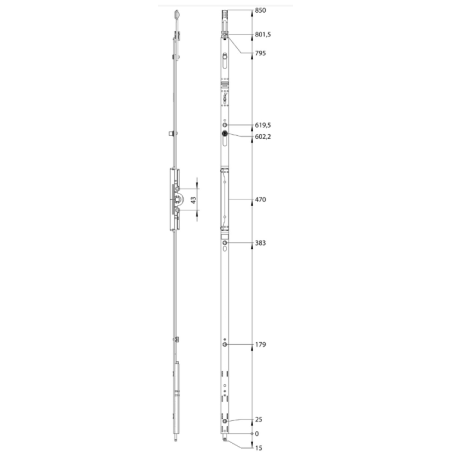 5053649 WINKHAUS crémone GK OF-T 795-1 - axe 7,5mm -poignée à 470