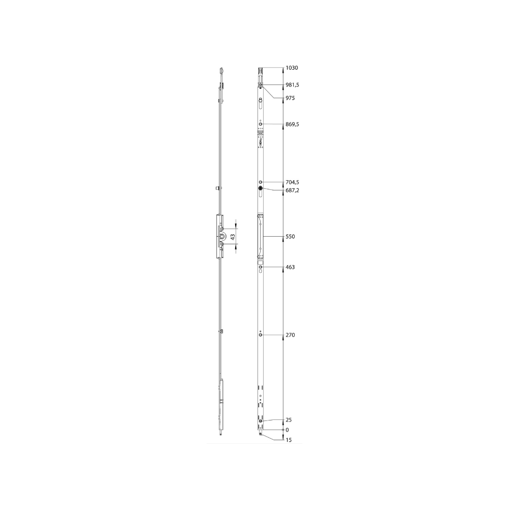 5053648 WINKHAUS crémone GK OF-T 975-1 - axe 7,5mm -poignée à 550