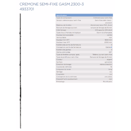 4933701 WINKHAUS crémone GASM/2300