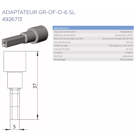 4926713 Adaptateur WINKHAUS Fouillot -6mm