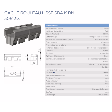 5061213 - WINKHAUS Gâche pour rouleau