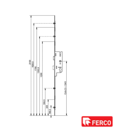 FERCO serrure à encastrer multipoints GU-EUROPA R4 à relevage - axe 40 / entraxe 70