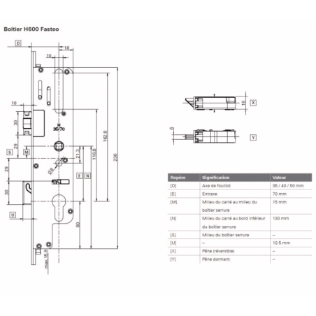 771981 ROTO serrure FASTEO h600 à relevage - axe 50 / entraxe 70 / L2150