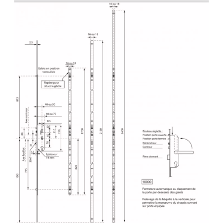 Serrure VACHETTE multipoints 20000 automatique - axe 50 / entraxe 70