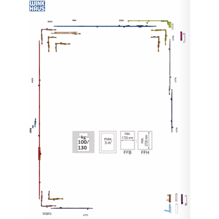 4969425 WINKHAUS crémone GAK - axe 7,5mm /1300-1550mm / poignée à 550