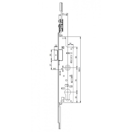 619907 ROTO crémone de porte fenêtre h100 à relevage - axe 25 / entraxe 70 / L1125