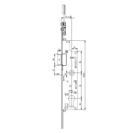 619906 ROTO crémone de porte fenêtre h100 à relevage - axe 28 / entraxe 70 / L1125
