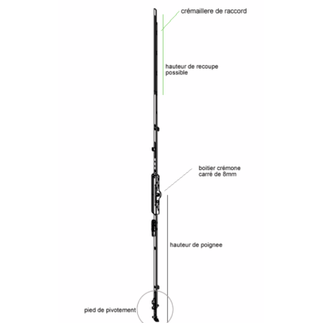 212031 MACO crémone Multimatic - axe 6,5mm / 841-1090mm / poignée à 400