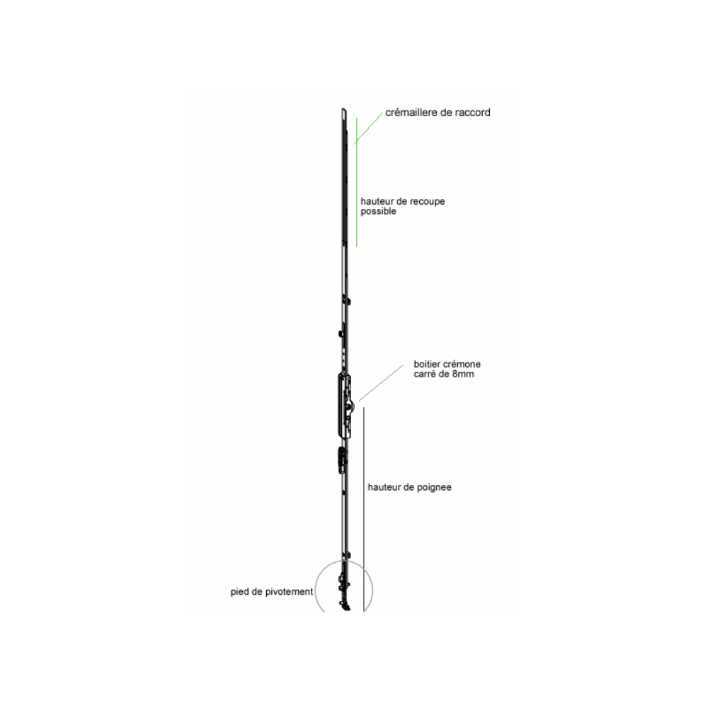 212033 MACO crémone Multimatic - axe 6,5mm / 1091-1340mm / poignée à 500