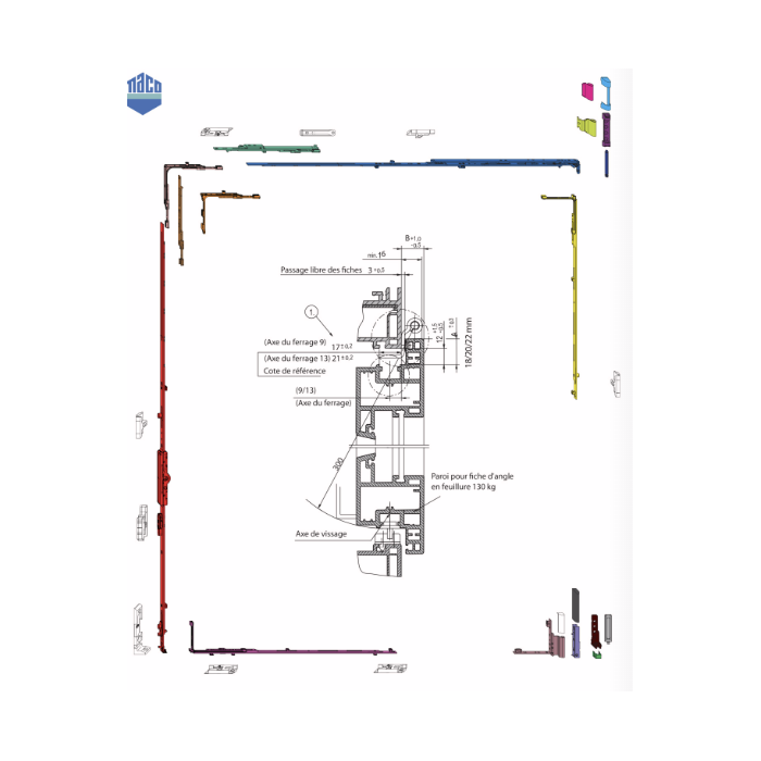 212033 MACO crémone Multimatic - axe 6,5mm / 1091-1340mm / poignée à 500