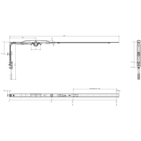 734530 ROTO crémone OB avec renvoi d'angle bas - axe 8mm / 300-600mm / poignée à 120