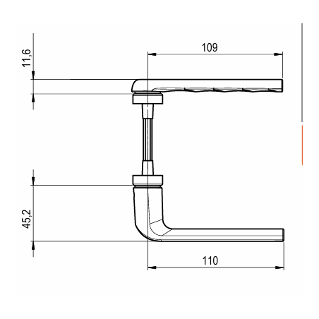 Poignée de porte d'entrée réduite / entraxe 7x70 mm