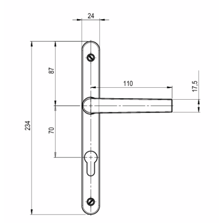 Poignée de porte d'entrée en aluminium / entraxe 7x70 mm