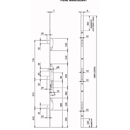 Serrure ISEO Multipunto Electa - axe 28mm / 3 pênes basculants / T.U 24X6mm