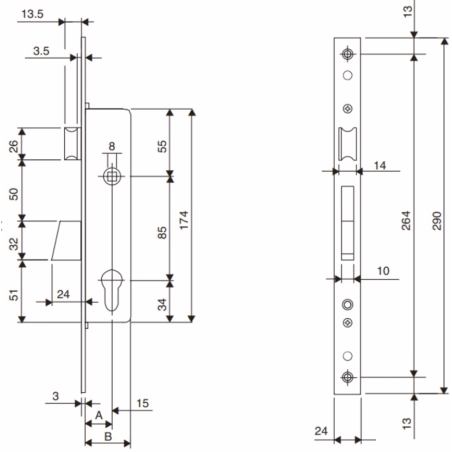 Serrure ISEO Electa - manœuvre au cylindre 1 point / axe 25mm / T.P 24mm