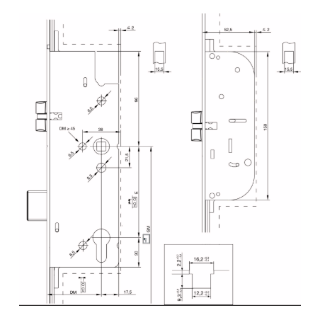 235772 MACO serrure Z-TF axe 45/ entraxe 92 / automatique 2 crochets + 2 pênes demi-tour