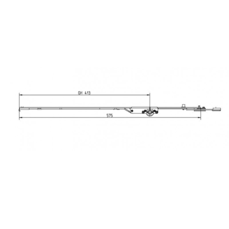 625642 ROTO crémone OF à sortie de tringle basse + galet rond / L575 / Axe 15mm / HFF 801-1000