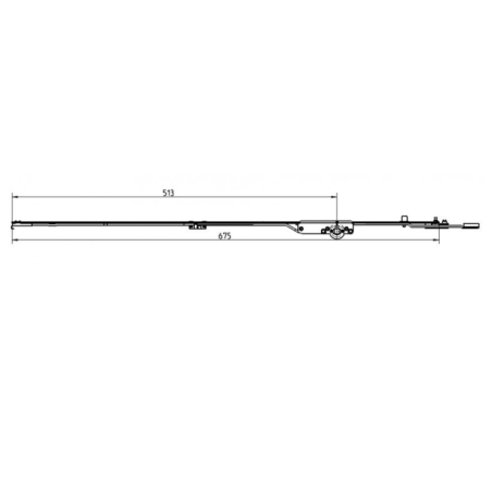 625643 ROTO crémone OF à sortie de tringle basse + galet rond / L675 / Axe 15mm / HFF 1001-1200