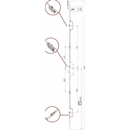 235774 MACO serrure Z-TF axe 55/ entraxe 92 / automatique 2 crochets + 2 pênes demi-tour