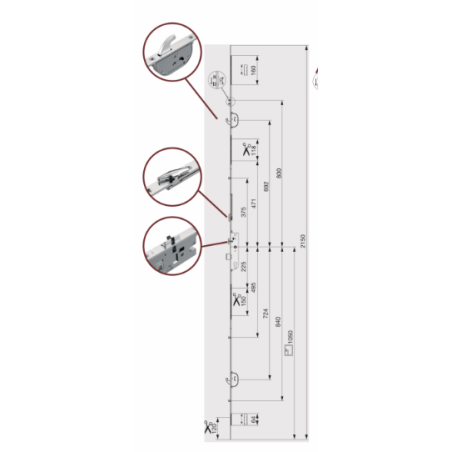 244123 MACO serrure GTA à relevage - axe 45/ entraxe 92 / 4 galets – 2 crochets
