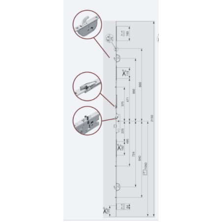 234950 MACO serrure GTA à relevage - axe 28/ entraxe 92 / 2 galets – 2 crochets