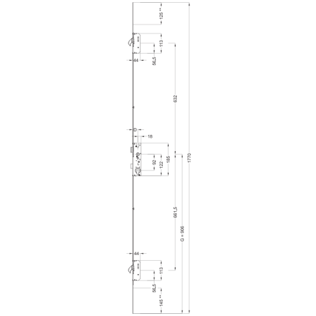 2362523 WINKHAUS serrure manœuvre au cylindre - axe 30 / L1770 / 2 crochets / T.P 24