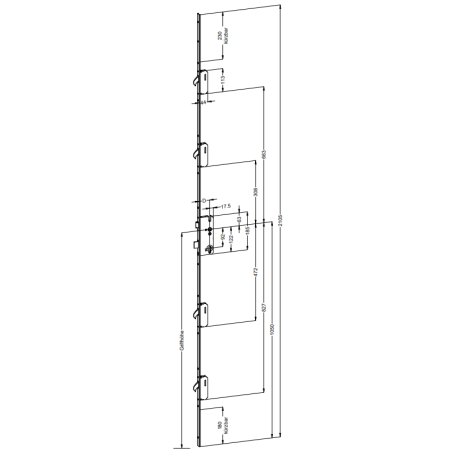 2538541 WINKHAUS serrure manœuvre au cylindre - axe 35 / L2105 / 4 crochets / T.U 24x6mm