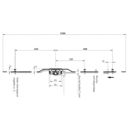 628432 ROTO crémone de coulissant /axe 7mm / L1000mm/ poignée à 500mm