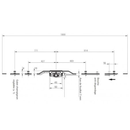 628434 ROTO crémone de coulissant /axe 7mm / L1800mm/ poignée à 900mm