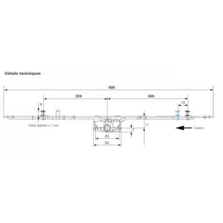 628485 ROTO crémone de coulissant /axe 17mm / L800mm / poignée à 400mm